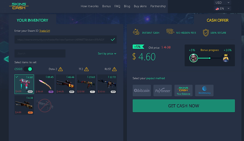 Skins.cash  - Comprar Skins de CS:GO, Vender Skins de CS:GO, CSGO Trade Bot, Trocar skins de CS:GO,csgo trade,cs money,csgo market places,csgo store,csgo shop,csgo money,skins de csgo,compras skins de csgo,vender skins de csgo,csgo exchange,csgo skins trades,csgo stash,csgo buy and sell,buy,sell,skins